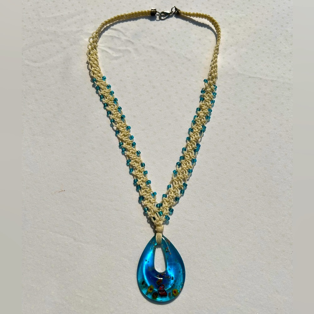 Macrame Murano Crystal Necklace Artisanal Handcrafted in Patagonia One Of a Kind